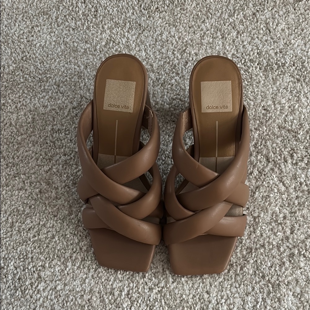 SOLD!!!!!!Dolce Vita Tan Mules with Criss-Cross Design